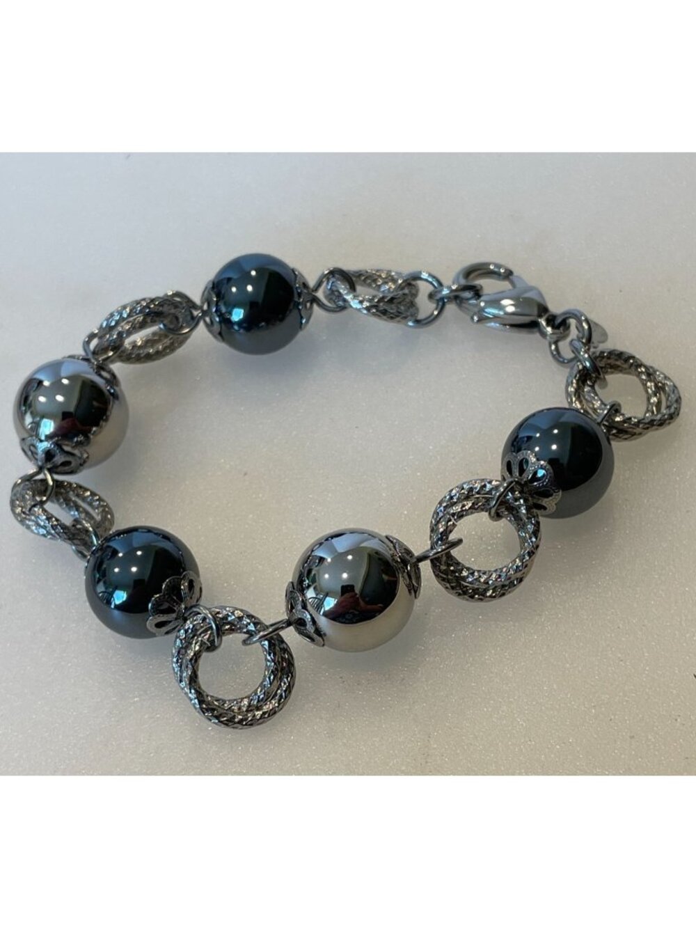 Simona Collini Italy Stainless Steel Chunky Link Bracelet Extended Size 8.5"